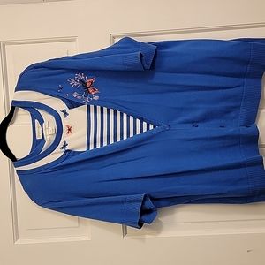 Christopher & Banks XL blue sweater with matching blue and white shell sweater